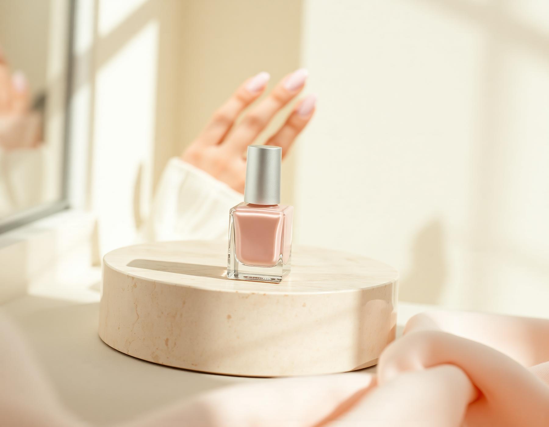 Luxury nail polish bottle on marble plinth